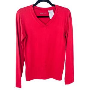 Nike Women's Dri Fit Shirt Size S/M Long Sleeve Seamless Training V Neck Red
